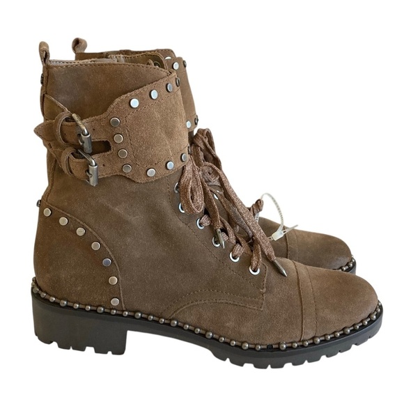 SAM EDELMAN Jennifer Studded Suede Combat Ankle Boots NEW - Picture 1 of 10